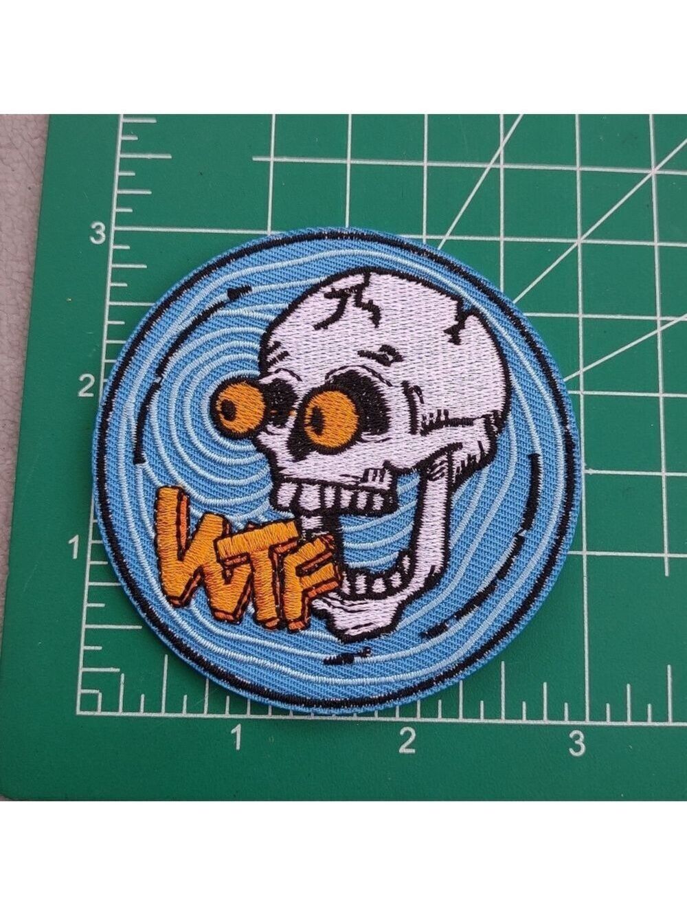 2/$10 Wtf Skull Patch with Blue Background